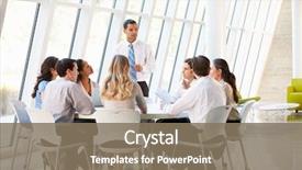  Presentation with board meeting - Cool new slides with business people having board meeting backdrop and a violet colored foreground