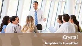  Presentation with board meeting - Slide deck consisting of business people having board meeting background and a coral colored foreground