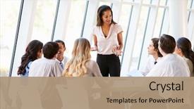  Presentation with board meeting - Cool new theme with business people having board meeting backdrop and a coral colored foreground