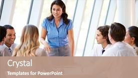  Presentation with board meeting - PPT theme featuring business people having board meeting background and a coral colored foreground