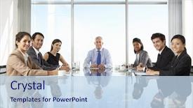  Presentation with board meeting - Cool new PPT layouts with business people having board meeting backdrop and a sky blue colored foreground