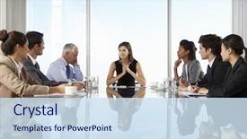  Presentation with board meeting - Beautiful slide deck featuring business people having board meeting backdrop and a sky blue colored foreground