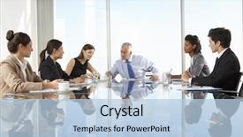  Presentation with board meeting - Slide set featuring business people having board meeting background and a light blue colored foreground