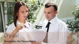  Presentation with discussion - Amazing presentation having business people having discussion and working with papers outdoors backdrop and a coral colored foreground