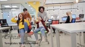  Presentation with racing - Theme consisting of business-people-having-fun background and a light gray colored foreground