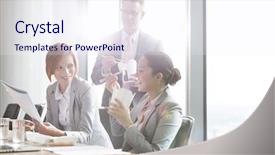  Presentation with blue and orange business people - Presentation theme featuring business people having lunch break background and a  colored foreground