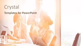  Presentation with lunch - Presentation design consisting of business people having lunch break background and a cream colored foreground