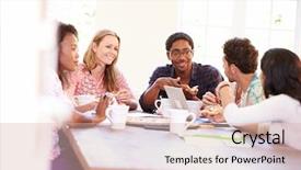  Presentation with lunch - Presentation theme enhanced with business people having meeting background and a lemonade colored foreground