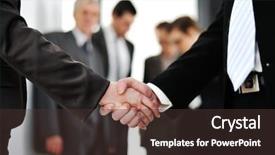  Presentation with business people moving gear - Cool new slide deck with business people having working meeting backdrop and a  colored foreground