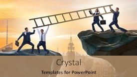  Presentation with helping - Presentation design with business-people-helping-to-go background and a coral colored foreground