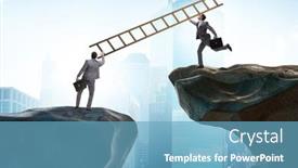  Presentation with helping - PPT theme featuring business-people-helping-to-go background and a teal colored foreground