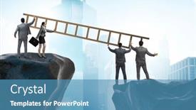  Presentation with helping - Presentation design with business-people-helping-to-go background and a teal colored foreground