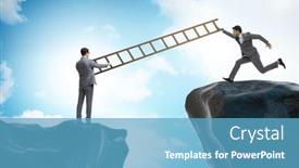  Presentation with helping - Slide set featuring business-people-helping-to-go background and a teal colored foreground