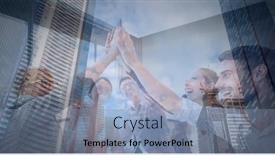  Presentation with business networking - Audience pleasing slide set consisting of business-people-high-fiving-each backdrop and a light blue colored foreground