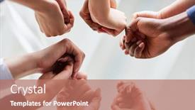  Presentation with motivation - Beautiful slide deck featuring business-people-hold-hands backdrop and a coral colored foreground