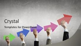  Presentation with business growing - Slide deck enhanced with business people holding growing graph background and a light gray colored foreground