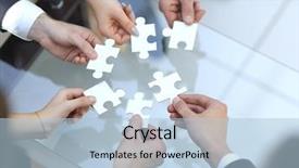  Presentation with jigsaw - Slide set featuring business people holding jigsaw puzzle background and a light blue colored foreground