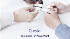  Presentation with holding puzzle pieces - Amazing PPT theme having business people holding jigsaw puzzle backdrop and a sky blue colored foreground