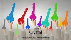  Presentation with lock key - PPT layouts with business people holding key background and a light gray colored foreground