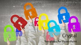  Presentation with hands holding - Colorful PPT theme enhanced with business people holding locker sign backdrop and a mint green colored foreground