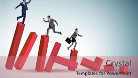  Presentation with economy - PPT layouts enhanced with business-people-in-a-collapsing background and a coral colored foreground