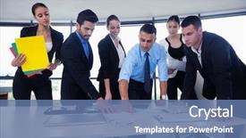  Presentation with young business people - Colorful presentation theme enhanced with business people in a meeting backdrop and a  colored foreground
