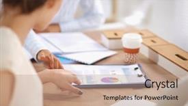  Presentation with business group meeting - Audience pleasing PPT theme consisting of group of happy young business backdrop and a coral colored foreground