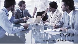 Presentation with board meeting - Amazing slide set having business people in board room backdrop and a light blue colored foreground