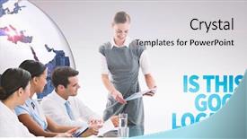  Presentation with board meeting - Cool new slides with business people in board room backdrop and a light gray colored foreground