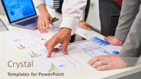  Presentation with data meeting - Slide set enhanced with business-people-in-business-meeting background and a sky blue colored foreground