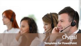  Presentation with doctor office call center - Presentation design featuring business people in call center background and a tawny brown colored foreground