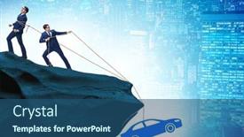  Presentation with business loan - Presentation theme enhanced with business-people-in-car-loan background and a ocean colored foreground