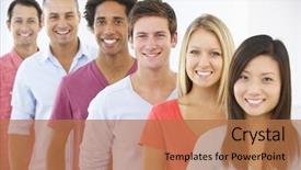  Presentation with business finish line - Theme featuring business people in casual dress background and a coral colored foreground