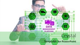  Presentation with data management - Presentation having business-people-in-data-management background and a seafoam green colored foreground