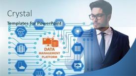  Presentation with data management - Theme with business-people-in-data-management background and a sky blue colored foreground