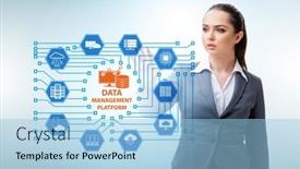  Presentation with data management - Presentation design enhanced with business-people-in-data-management background and a light blue colored foreground