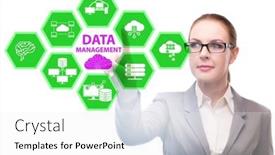  Presentation with data management - Slide deck with business-people-in-data-management background and a white colored foreground