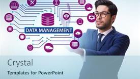  Presentation with data management - PPT layouts enhanced with business-people-in-data-management background and a light blue colored foreground