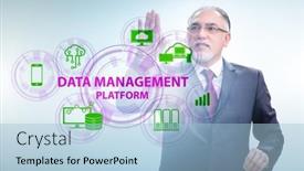  Presentation with data management - PPT theme with business-people-in-data-management background and a light blue colored foreground