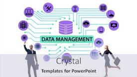  Presentation with data management - Presentation theme featuring business-people-in-data-management background and a light blue colored foreground