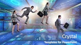  Presentation with data management - Audience pleasing PPT theme consisting of business people in data management backdrop and a  colored foreground