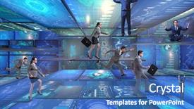  Presentation with data management - Colorful theme enhanced with business people in data management backdrop and a teal colored foreground