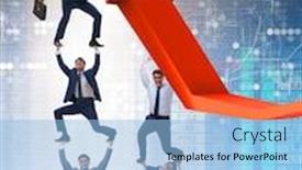  Presentation with economic - Beautiful slide deck featuring business people in economic recovery business concept backdrop and a light blue colored foreground