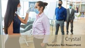  Presentation with front office - Amazing presentation having business-people-in-front backdrop and a mint green colored foreground