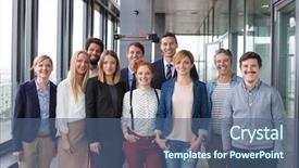  Presentation with group - Presentation enhanced with business people in modern office background and a ocean colored foreground