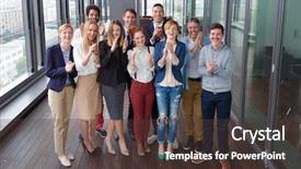  Presentation with group of people silhouettes walking - PPT theme featuring business people in modern office background and a  colored foreground