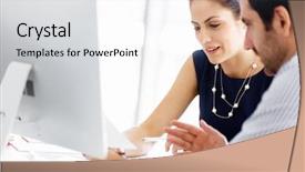  Presentation with office - PPT theme enhanced with business people in modern office background and a light gray colored foreground