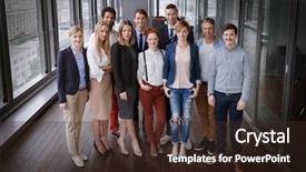  Presentation with shot - Colorful slide set enhanced with business people in modern office backdrop and a wine colored foreground