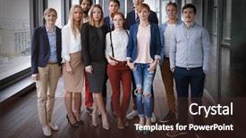  Presentation with shot - PPT theme having business people in modern office background and a  colored foreground