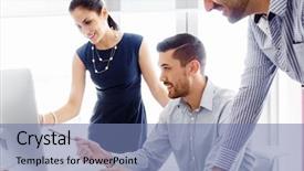  Presentation with modern - Cool new PPT theme with business people in modern office backdrop and a seafoam green colored foreground